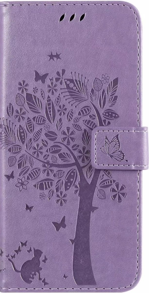 Geschikt voor Samsung Galaxy A21s Bookcase - Paars - Bloemen - Portemonnee Hoesje