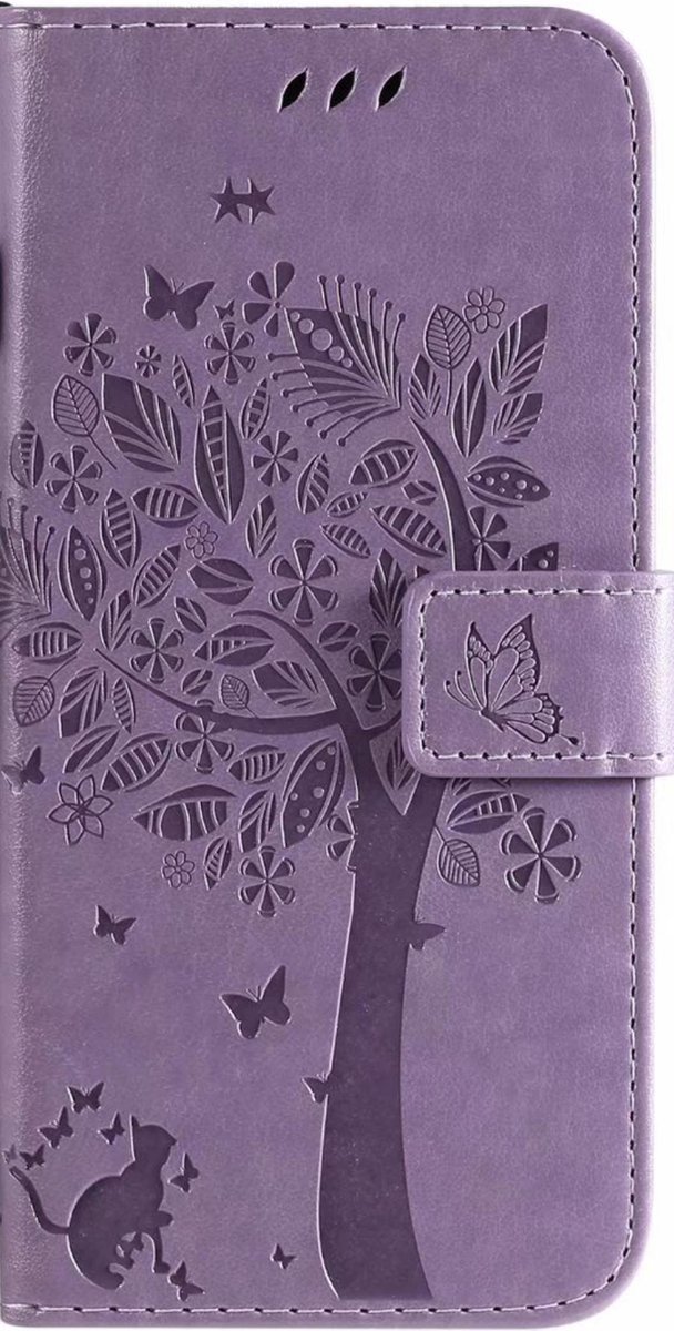 Geschikt voor Samsung Galaxy S21 FE Bookcase - Paars - Bloemen - Portemonnee Hoesje