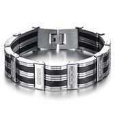 Victorious Armband Heren – Zwarte Strepen & RVS Roestvrij Staal– Zilver/Zwart – 18cm