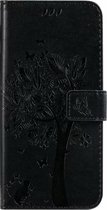 Samsung Galaxy A21 Bookcase - Zwart - Bloemen - Portemonnee Hoesje
