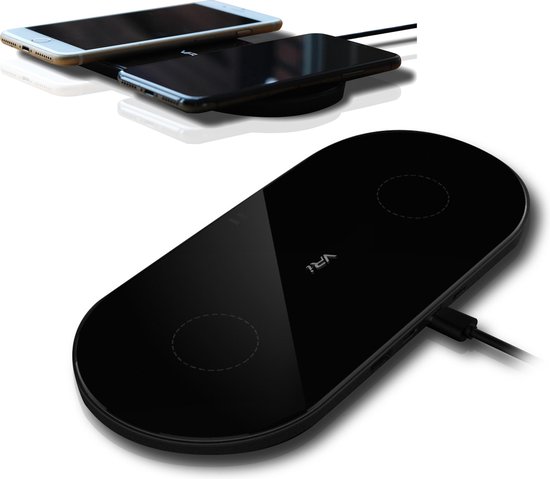 VRi X2 draadloze oplader zwart – 10W snelladen van twee telefoons tegelijk - wireless charger voor o.a. iPhone, Samsung, OPPO, OnePlus, Huawei, LG en Sony.