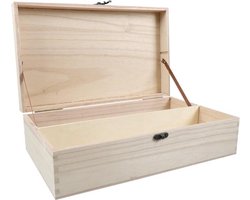 Wijnkist - hout - voor 2 flessen - incl. deksel - 340x95x190mm