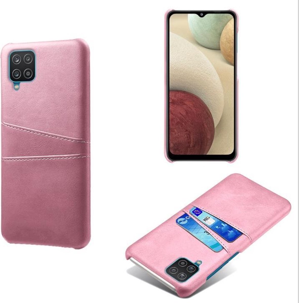 Backcover met Opbergvakjes + PMMA Screenprotector voor Samsung Galaxy A12 _ Roze Goud