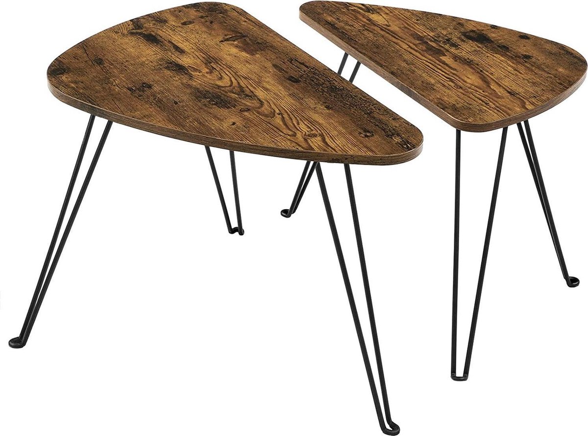 Hoppa! Set van 2 Salontafels - Bruin/Zwart - Spaanplaat/Staal