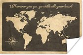 Wanddecoratie - Wereldkaart - Kompasroos - Quote - 90x60 cm - Poster
