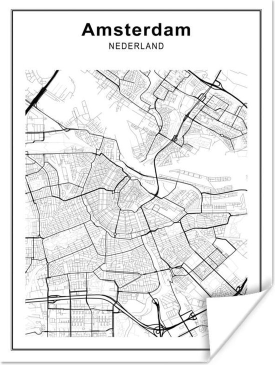 Poster City Map - Zwart Wit - Amsterdam - 120x160 cm XXL