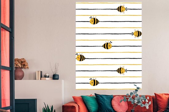 Patron enfant avec abeilles sur rayures jaunes et noires 120x180 cm XXL / Groot format!