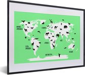 Wereldkaart Kinderen - Dieren - Mintgroen - Schoolplaat - Kinderkamer - 40x30 cm