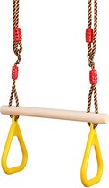 Goldge - Houten schommel - Multifunctionele trapezeschommel met plastic ringen - Schommel met dino-stickers