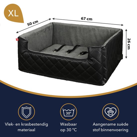 GoldenPaw Mia Lux - Autostoel voor hond - 67x50cm - Wasbaar - Hondenmand Auto - Handgemaakt - Zwart
