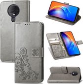 Voor Tecno Spark 6 Vier-blad Sluiting Reliëf Gesp Mobiele Telefoon Bescherming Lederen Case met Lanyard & Card Slot & Portemonnee & Beugel Functie (Grijs)