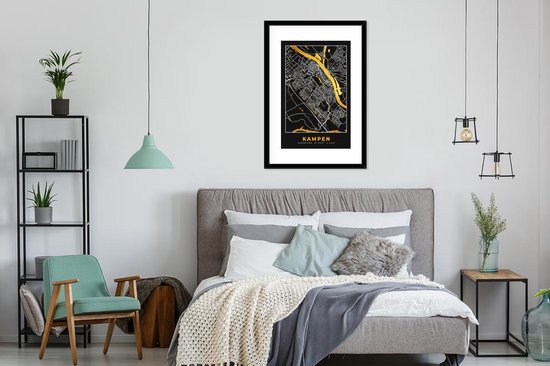 Affiche avec cadre Carte - Kampen - Or - Zwart - 60x90 cm