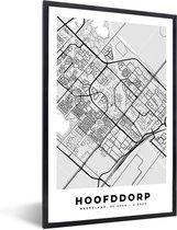 Fotolijst incl. Poster - Stadskaart - Hoofddorp - Grijs - Wit - 20x30 cm - Posterlijst - Plattegrond