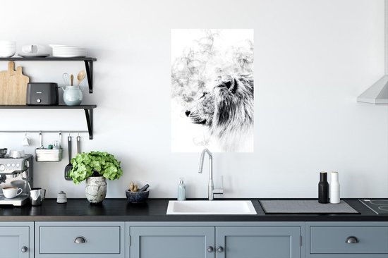 Affiche Lion - Fumée - Zwart - Wit - 60x90 cm
