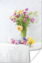 Stilleven kleurrijke bloemen poster papier 40x60 cm - Foto print op Poster (wanddecoratie woonkamer / slaapkamer) / Bloemen Poster