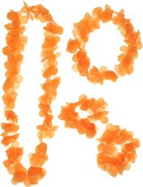 EK 2024 - ORANJE HAWAII KRANSENSET 4-DELIG - Ketting, hoofkrans, 2 x armband - Koningsdag - voetbal - bloemenslinger - bloemen slinger - neon oranje - Oranje accesoires oranje vers