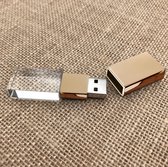 Kristal USB stick met goud kleur metale dop 32GB - Glas usb stick, glazen usb stick,