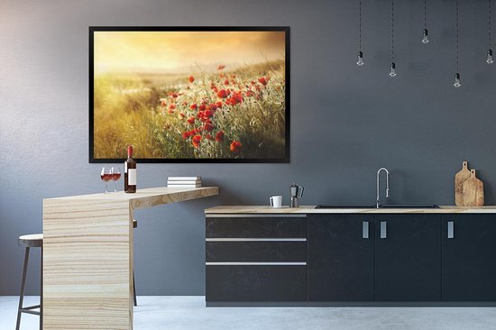 Affiche avec cadre Coquelicot - Coquelicots au soleil cadre photo noir - cadre photo noir - 120x80 cm - Affiche avec cadre