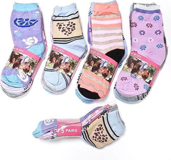 Meisjes sokken multipack 5 paar kindersokken katoen maat 36-38
