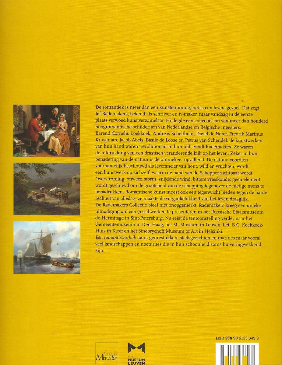 Boek "Een romantische kijk" met afbeelding van een schilderij van zeilschepen op water.