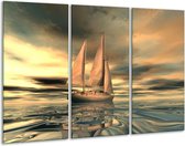 GroepArt - Schilderij -  Zeilboot - Geel, Wit, Grijs - 120x80cm 3Luik - 6000+ Schilderijen 0p Canvas Art Collectie