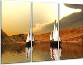 GroepArt - Schilderij -  Zeilboot - Bruin, Wit, Grijs - 120x80cm 3Luik - 6000+ Schilderijen 0p Canvas Art Collectie