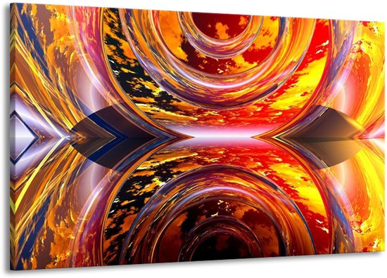 Schilderij Op Canvas - Groot -  Abstract - Rood, Geel, Grijs - 140x90cm 1Luik - GroepArt 6000+ Schilderijen Woonkamer - Schilderijhaakjes Gratis