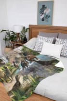 Ulticool Deken Zacht Fleece Flanel - 150 x 200 cm - Plaid Dinosaurus Groep T-Rex - Kinderkamer - Groen