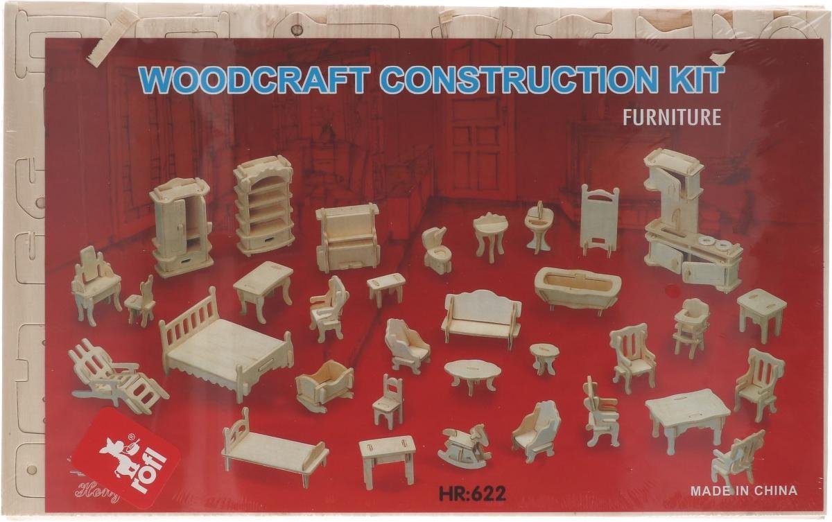 Knutselset hout meubels - woodcraft construction - knutselset poppenhuis inrichting - bijhorende meubeltjes hout - furniture meubels