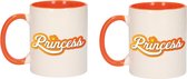 2x stuks Koningsdag Princess beker / mok wit en oranje - 300 ml - oranje bekers