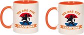 2x stuks we are the champions beker / mok wit en oranje - 300 ml - oranje supporter / fan