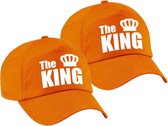 4x stuks the King pet / cap oranje met witte letters en kroon voor heren - Koningsdag - verkleedpet / feestpet