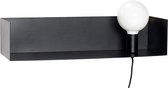 HÜBSCH INTERIOR - Wandplank van zwart metaal met lampje - 61xh14cm