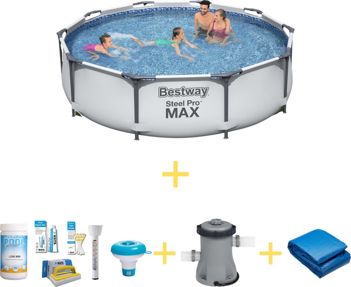 Zwembad - Steel Pro MAX - 305 x 76 cm - Inclusief WAYS Onderhoudspakket, Filterpomp & Grondzeil