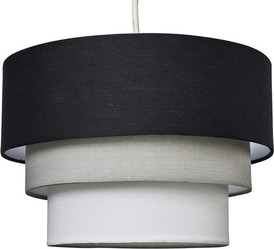 Hanglamp lampenkap 30cm (zwart/grijs/wit) Rond - 3 Laags - Modern - Stoffen  Lamp - E... | bol.com