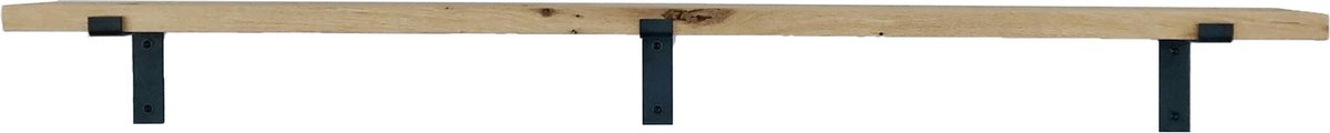 GoudmetHout® Wandplank Industrieel - 160 x 15 cm Muurplank - Eiken Hout - Decoratie Wandrek & Boekenrek - Hangplank Keuken - Wall Shelf + 2 Mat Zwarte Plankdragers van Staal