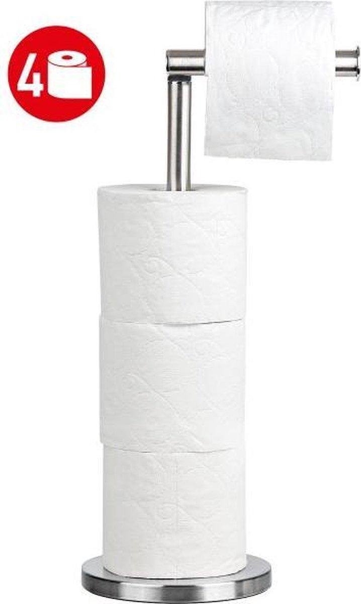 Tatkraft Kiara - Luxe Staande RVS Toiletpapier Houder Vrijstaand - Toiletrol Houder Reserverolhouder Stainless Steel - WC Rol Houder Staand - Closetrolhouder Standaard - Toiletrolstandaard Geschikt Voor 3+1 WC Papier Rollen - 4 Toiletrollen Rolhouder