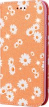 Huawei P Smart (2020) Hoesje - Mobigear - Design Serie - Kunstlederen Bookcase - Daisies Orange - Hoesje Geschikt Voor Huawei P Smart (2020)