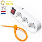 Colorful Sun® Stopcontact splitter - Verdeelstekker - Verticaal - Verloopstekker 3 voudig wit - Met schakelaar - met randaarde - 1 stuk - Gratis kabel-organizer - Kinderbeveiliging