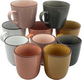 Koffiekopjes - koffiemokjes - koffiebeker - set van 5 kopjes - 180ML en 5 cappuccino mokjes - 250ML - terra groen geel wit roze - porselein - hip en trendy