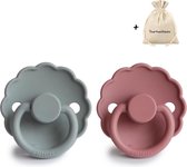 FRIGG | Fopspeen Duo | T2 | 6-18 maanden | Daisy | Natuurrubber |Dusty Rose + French Gray