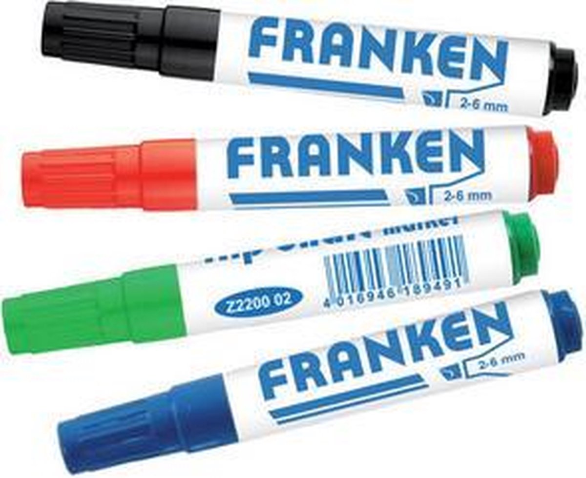 Franken Z2203, 4 stuk(s), Zwart, Blauw, Groen, Rood, Wit, Kunststof, Koker, 2 mm