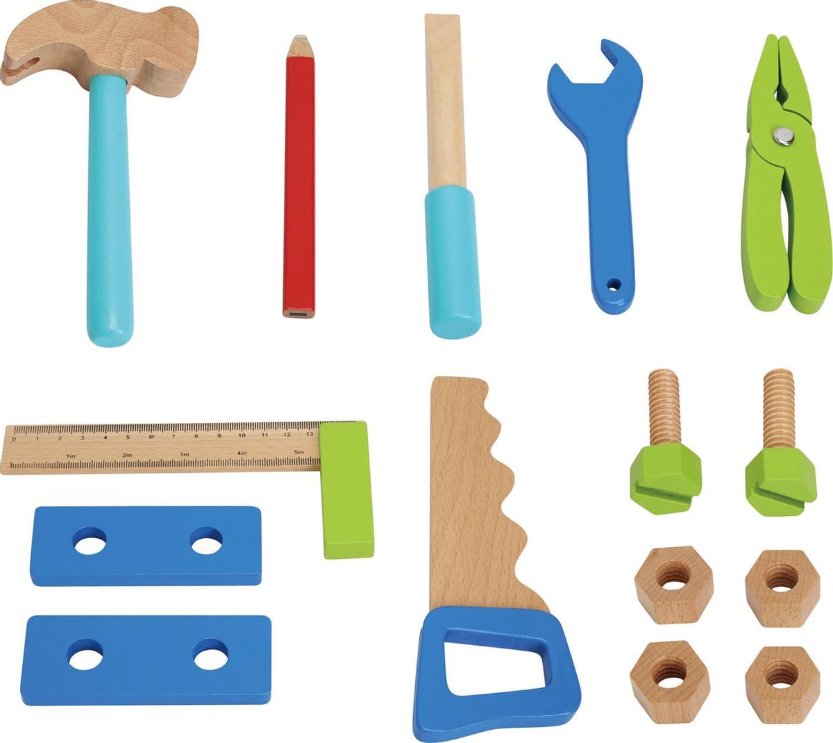 Woet® Gereedschapsriem Blauw - Houten Speelgoed - Gereedschapset met 16 Onderdelen - Educatief Rollenspel voor Kinderen - Vanaf 3 Jaar — afbeelding 4