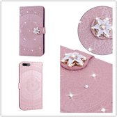 Voor iPhone 7/8 Geperst Afdrukken Steken Boorpatroon Horizontaal Flip PU-lederen hoes met houder & kaartsleuven & portemonnee & & lanyard (roze)