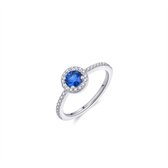 Jewels Inc. - Ring - Roset - Sertie de pierres de zircone Witte et bleues - 5 mm de large - Taille 62 - Argent rhodié 925