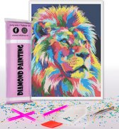 Compleet Full Diamond Painting voor volwassenen en kinderen - Leeuw gekleurd dieren - 30x40cm volledig pakket met accessoires - Cadeau tip