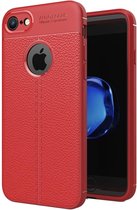 iPhone 7 Hoesje Shock Proof Siliconen Hoes Case | Back Cover TPU met Leren Textuur - Rood