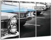 GroepArt - Schilderij -  Oldtimer, Auto - Grijs, Blauw, Zwart - 120x80cm 3Luik - 6000+ Schilderijen 0p Canvas Art Collectie