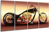 GroepArt - Glasschilderij - Motor - Oranje, Bruin, Geel - 160x80cm 4Luik - Foto Op Glas - Geen Acrylglas Schilderij - 6000+ Glasschilderijen Collectie - Wanddecoratie