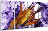 GroepArt - Glasschilderij - Tulpen - Paars, Bruin, Wit - 160x80cm 4Luik - Foto Op Glas - Geen Acrylglas Schilderij - 6000+ Glasschilderijen Collectie - Wanddecoratie